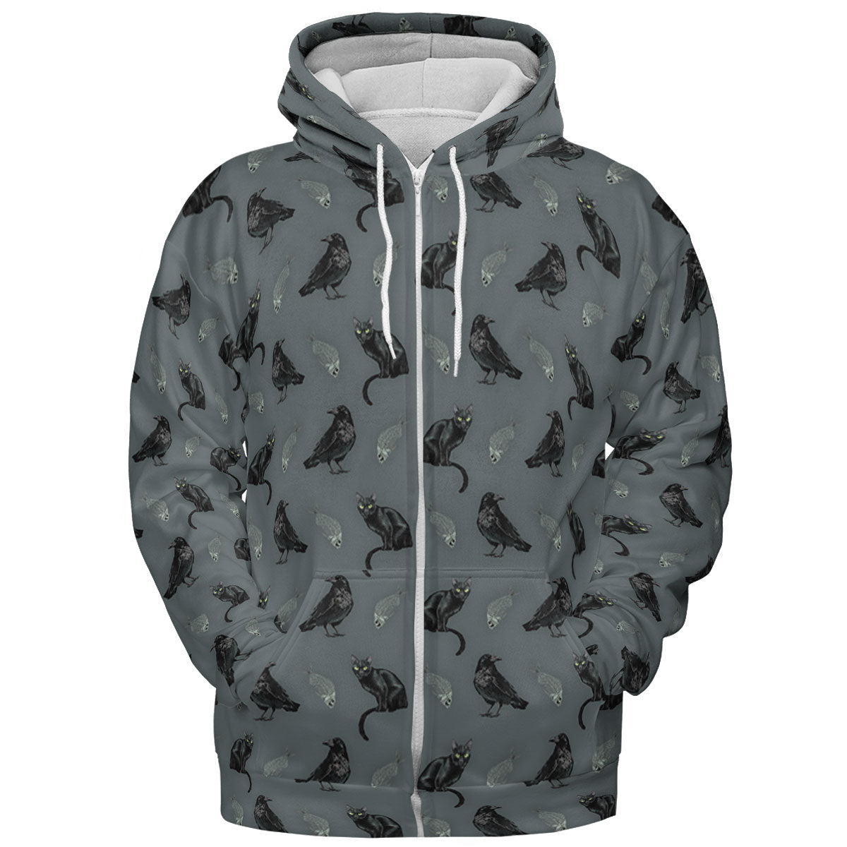 Cat and Raven Edgar Allan Poe Pattern All-over Print Hoodie