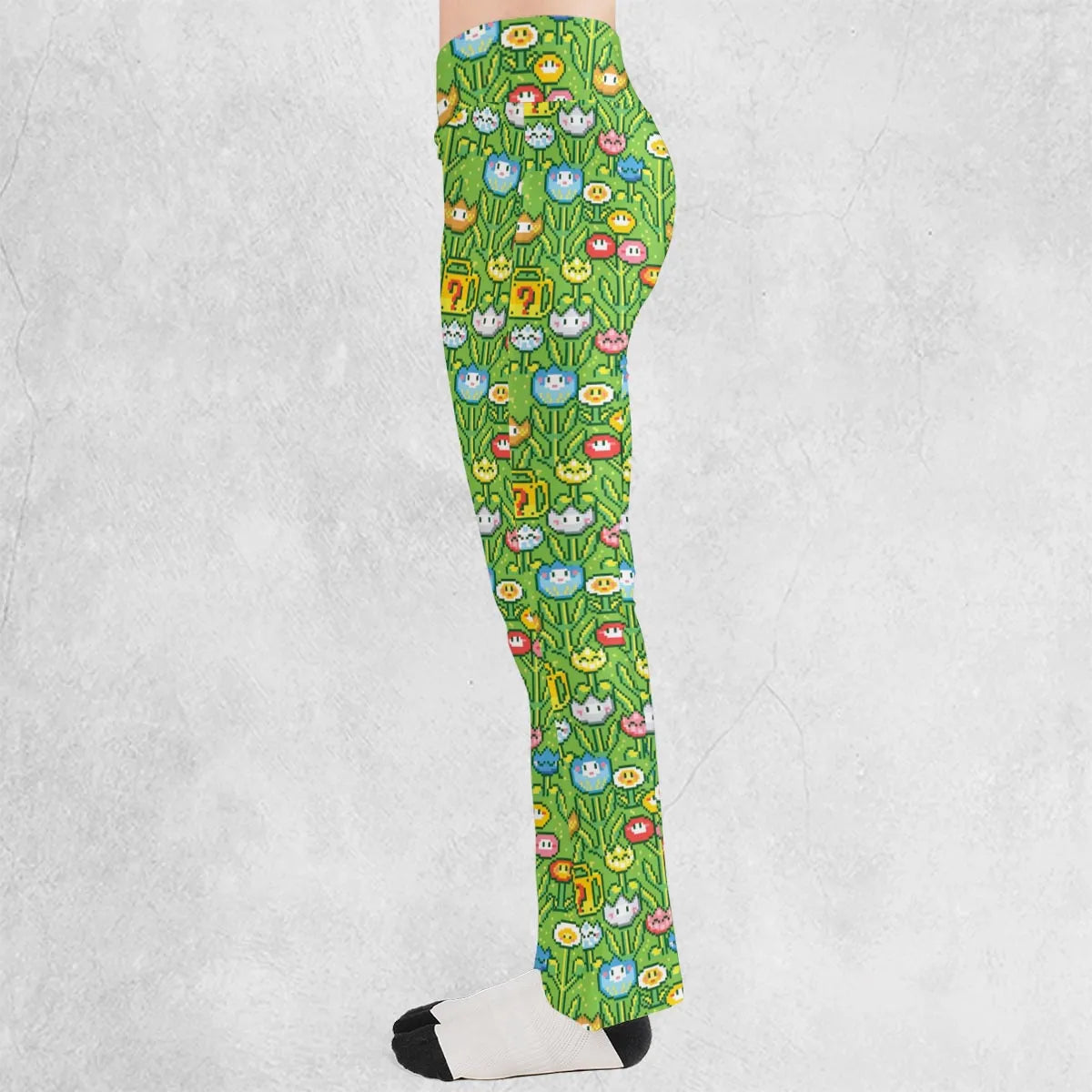 8bit Flower Garden Super Mario Pattern Flare Leggings