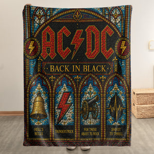 AC/DC Back In Black Sherpa Blanket Stained Glass Rock Icon Throw Blanket