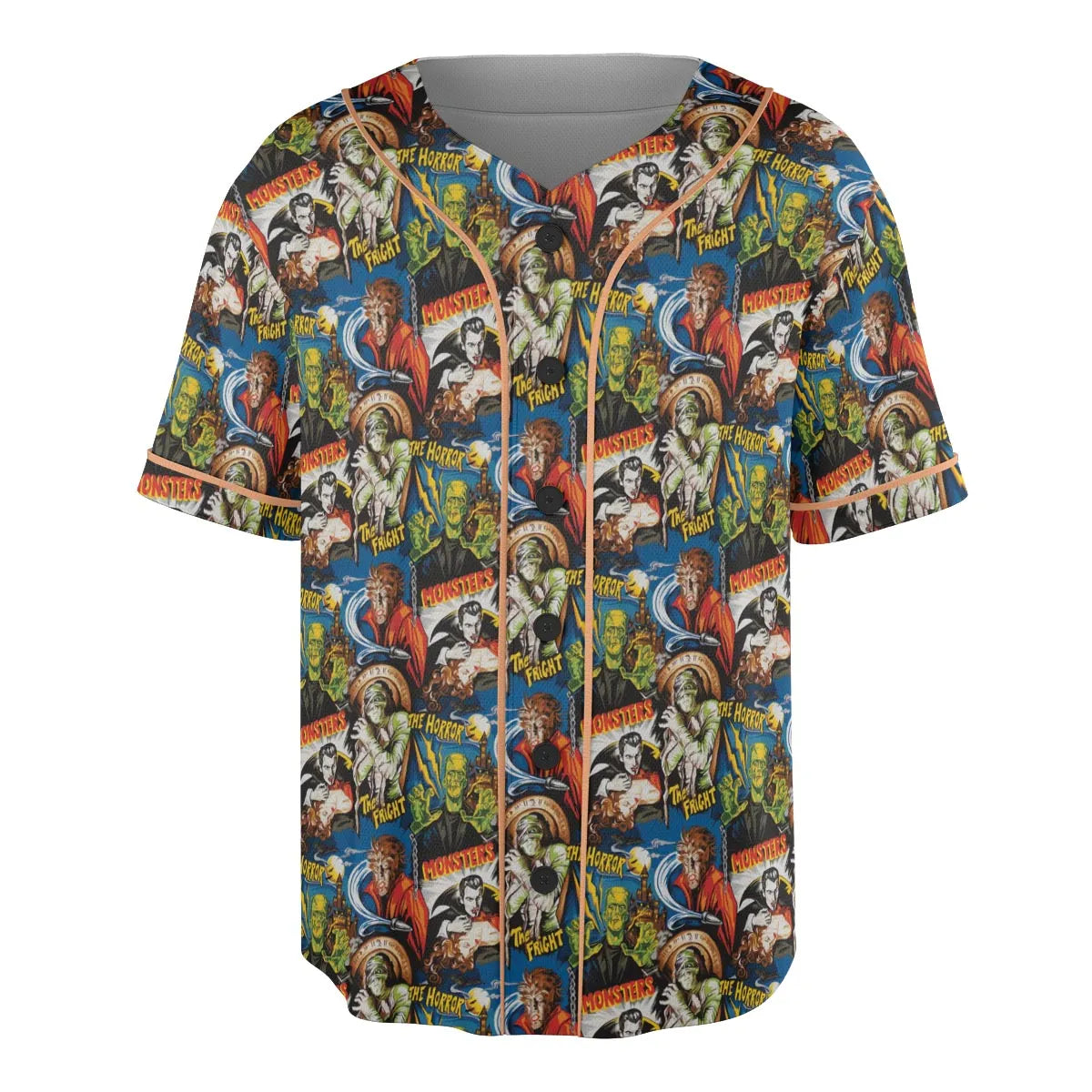 The Horror The Fright Dracula Frankenstein The Wolfman Monster Universal Pattern Unisex Baseball Jersey