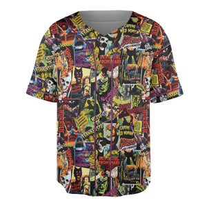 Fright Night Halloween Retro Horror Characters Collage Unisex Baseball Jersey