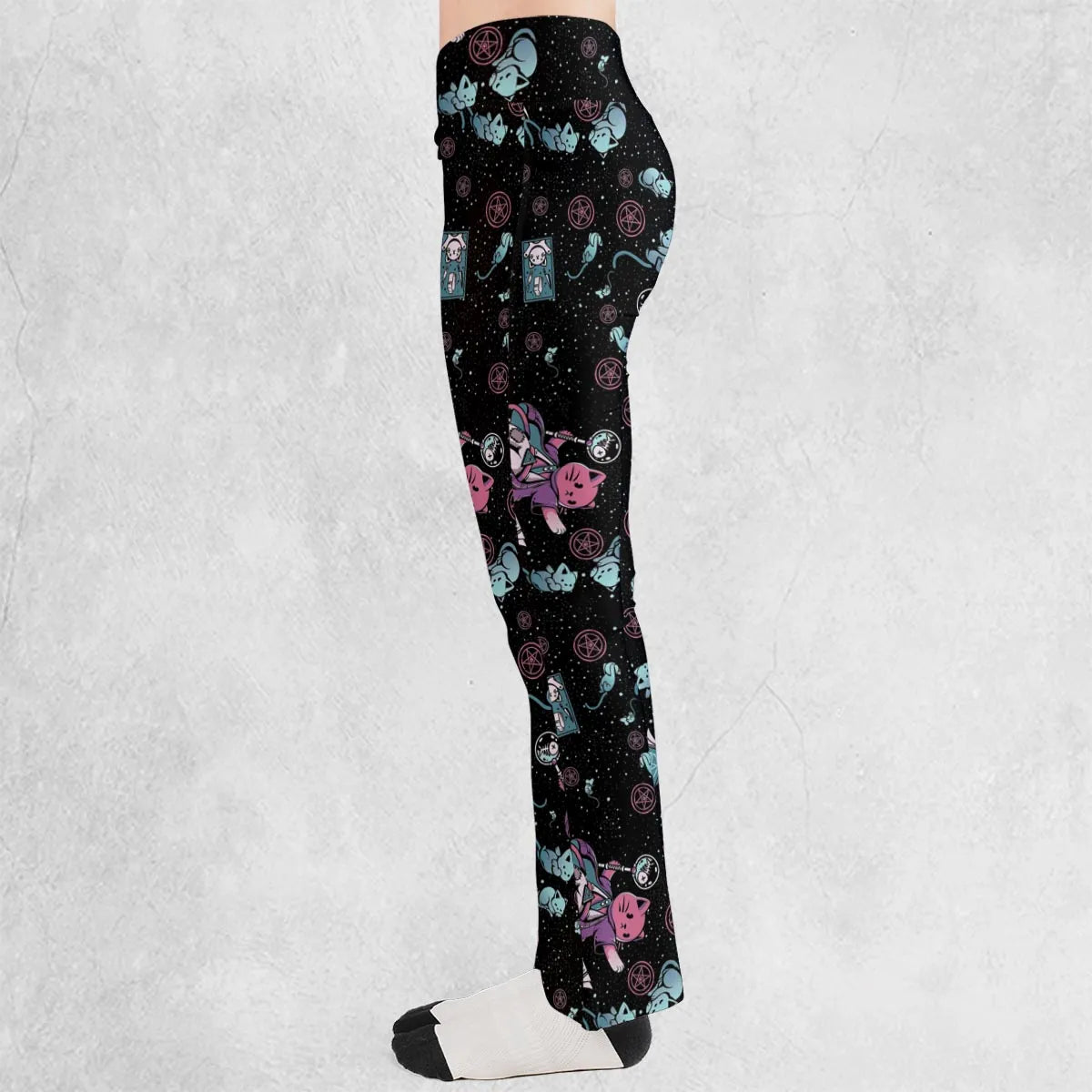 Necromancer Cat Pattern Flare Leggings