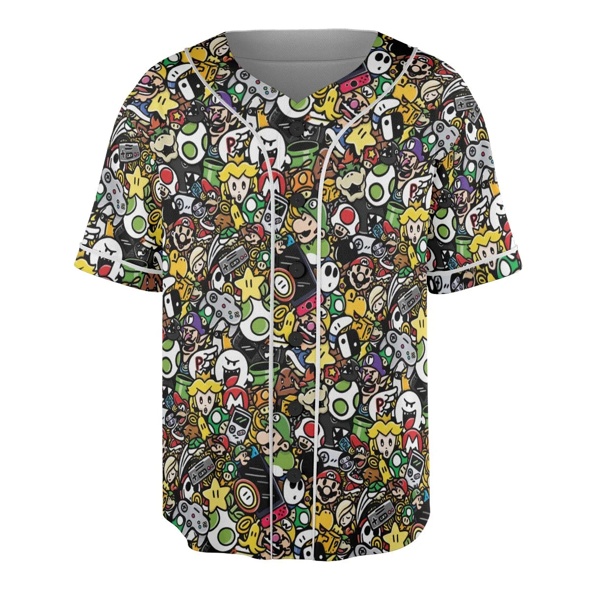 Super Mario Characters All In One Pattern Unisex Baseball Jersey