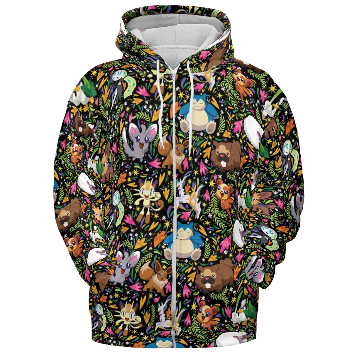 Floral Snorlax Bidoof Eevee Meloetta Pokemon All-over Print Hoodie