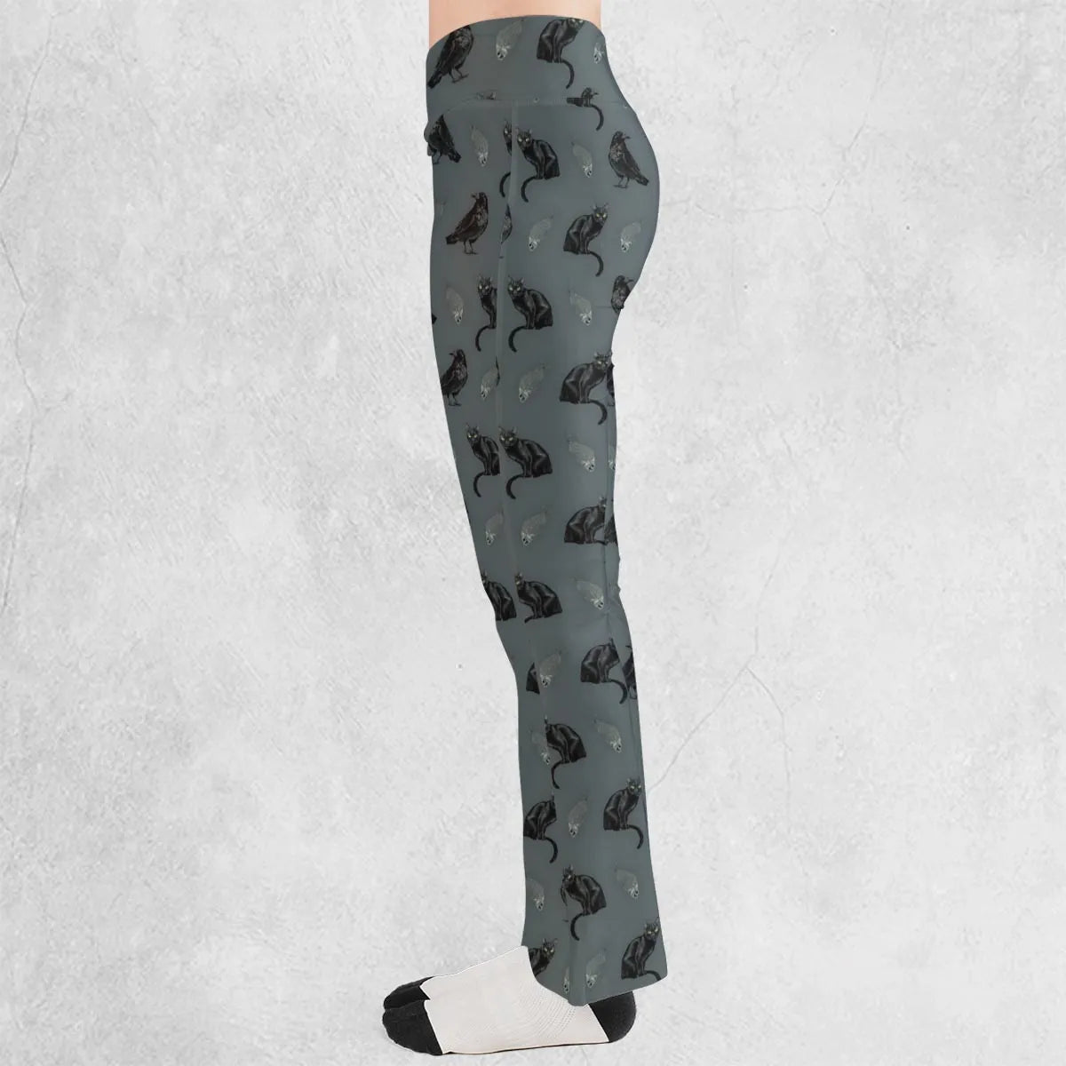 Cat and Raven Edgar Allan Poe Pattern Flare Leggings