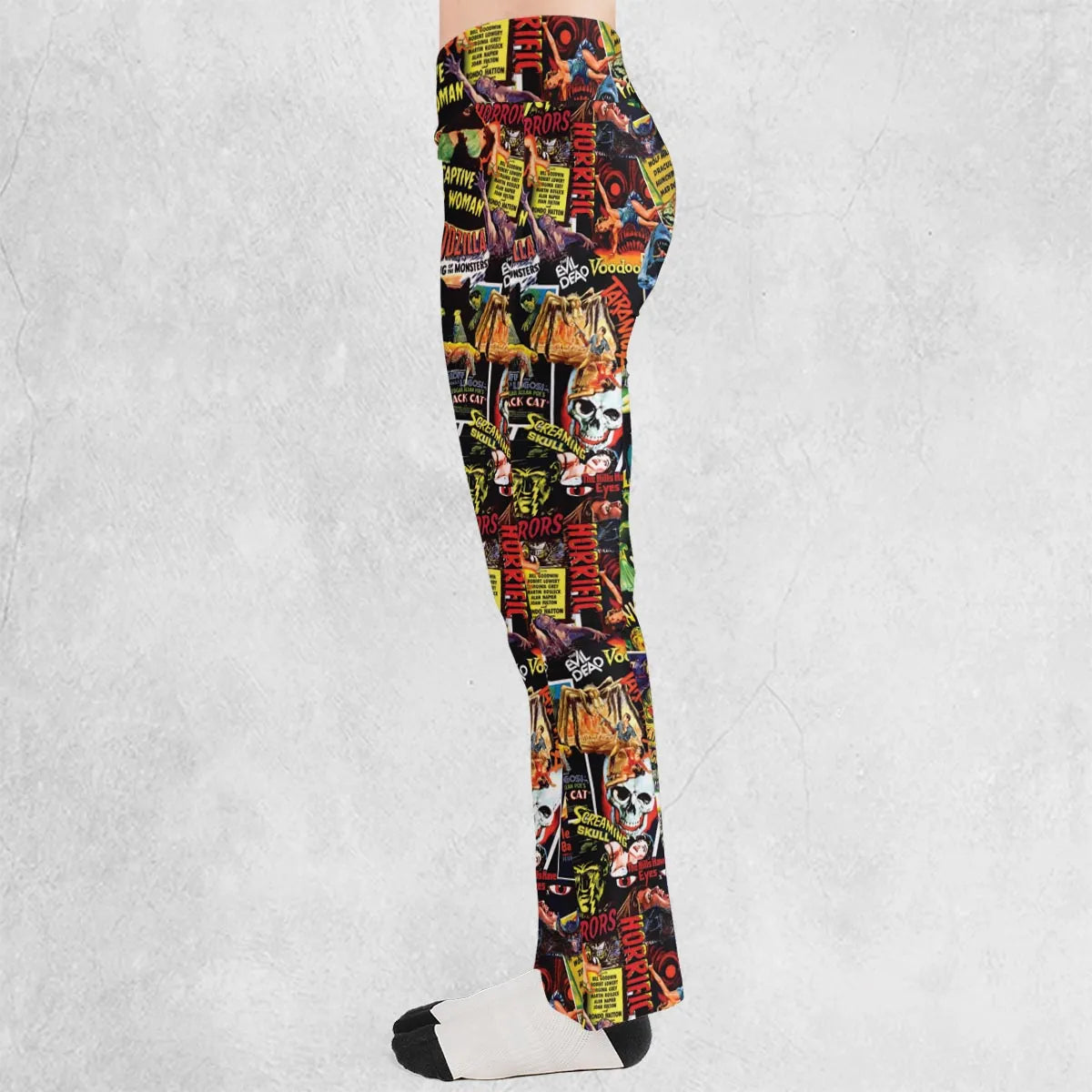 Fright Night Halloween Retro Horror Characters Collage Flare Leggings