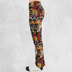 Fright Night Halloween Retro Horror Characters Collage Flare Leggings