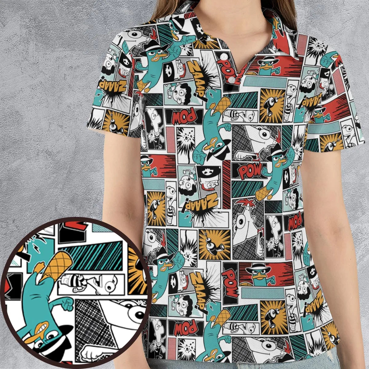 Zaaap! Phineas and Ferb AOP Men/Women Polo Shirt