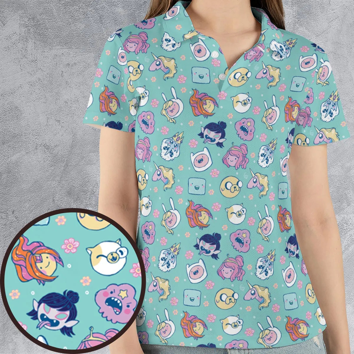 Adventure Time Floral Pattern AOP Men/Women Polo Shirt