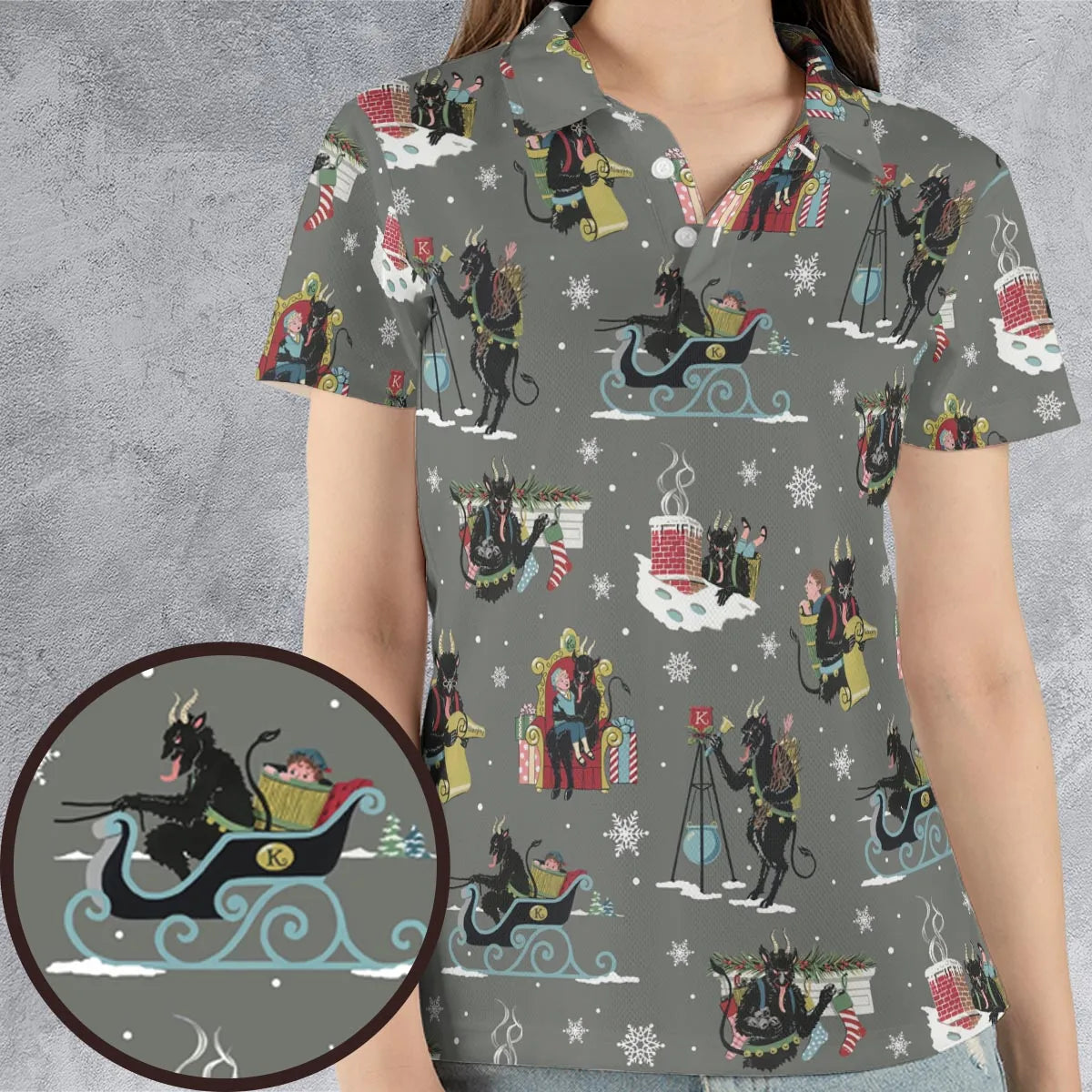Unusual Christmas Krampus AOP Men/Women Polo Shirt