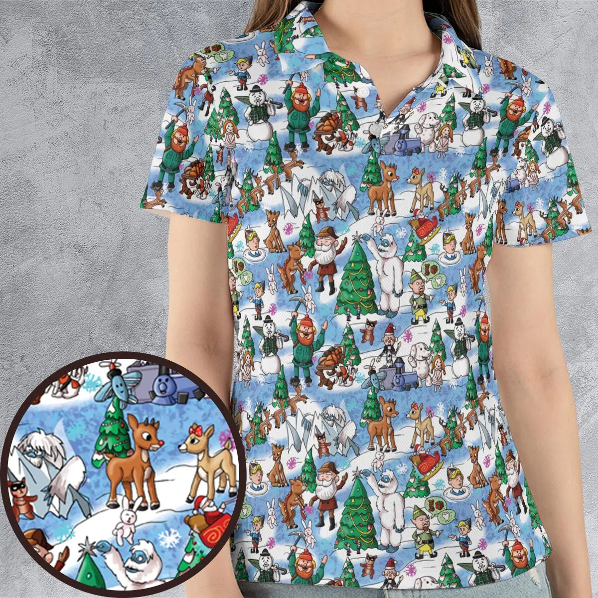 Snowland Rudolph the Red-Nosed Reindeer AOP Men/Women Polo Shirt