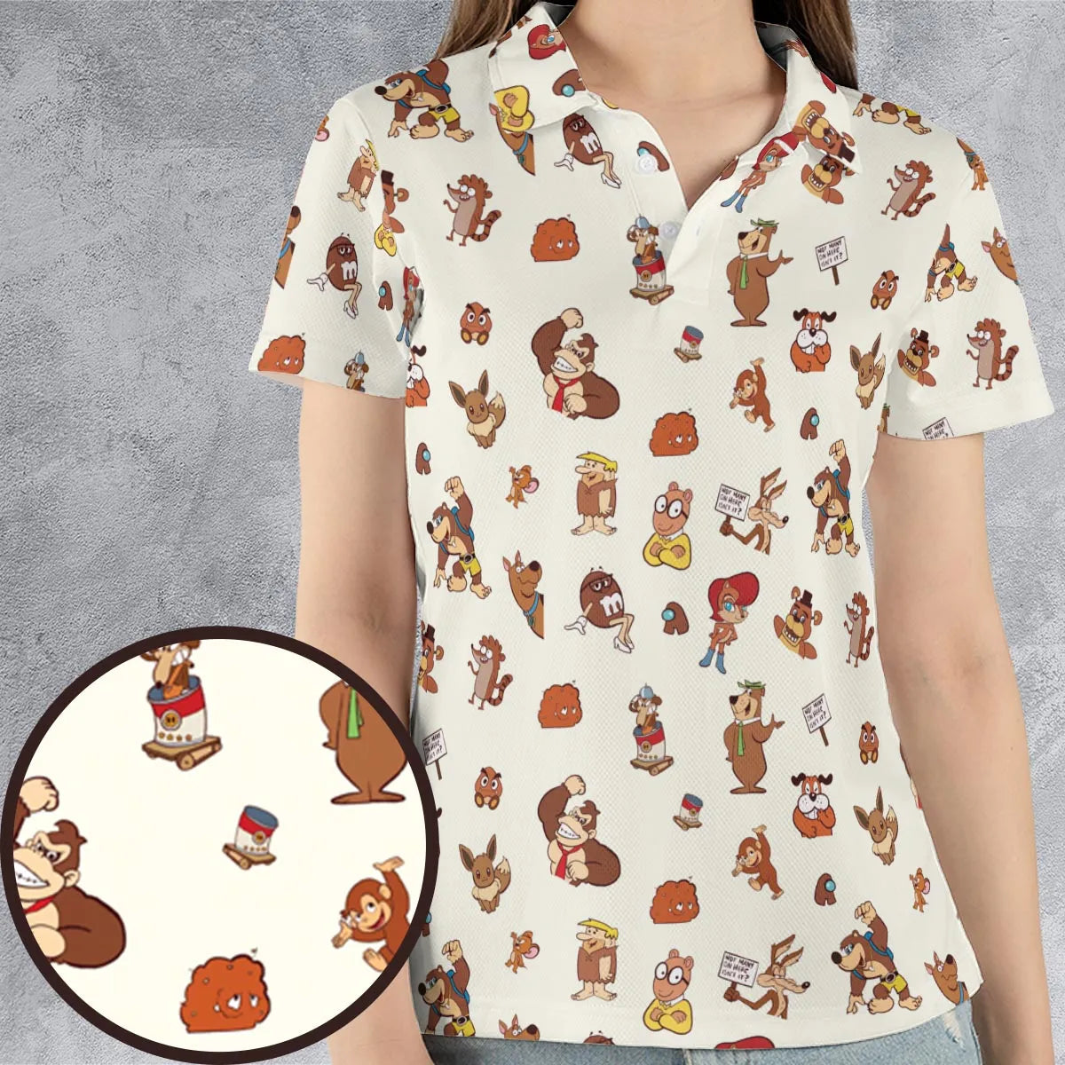 Famous Cartoon Characters in Brown AOP Men/Women Polo Shirt