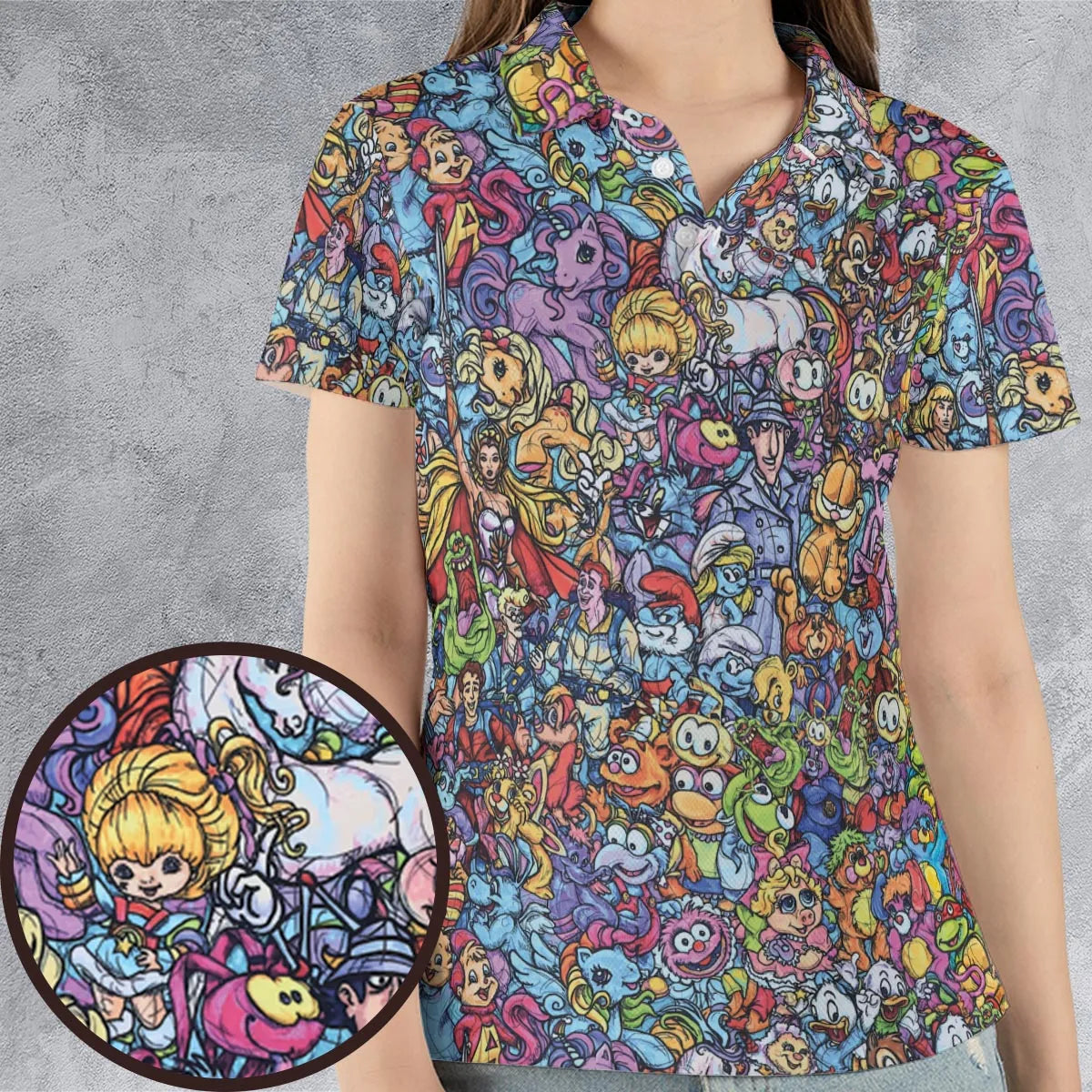 80s Throwback Cartoon Pattern AOP Men/Women Polo Shirt