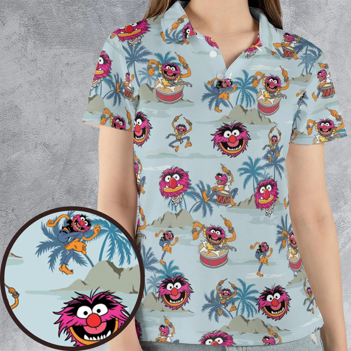 Animal The Muppet Show Drum Tropical AOP Men/Women Polo Shirt