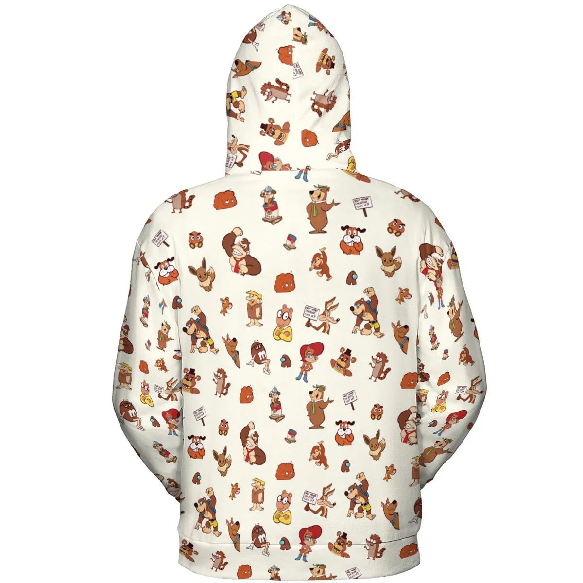 Famous Cartoon Characters in Brown All-over Print Hoodie