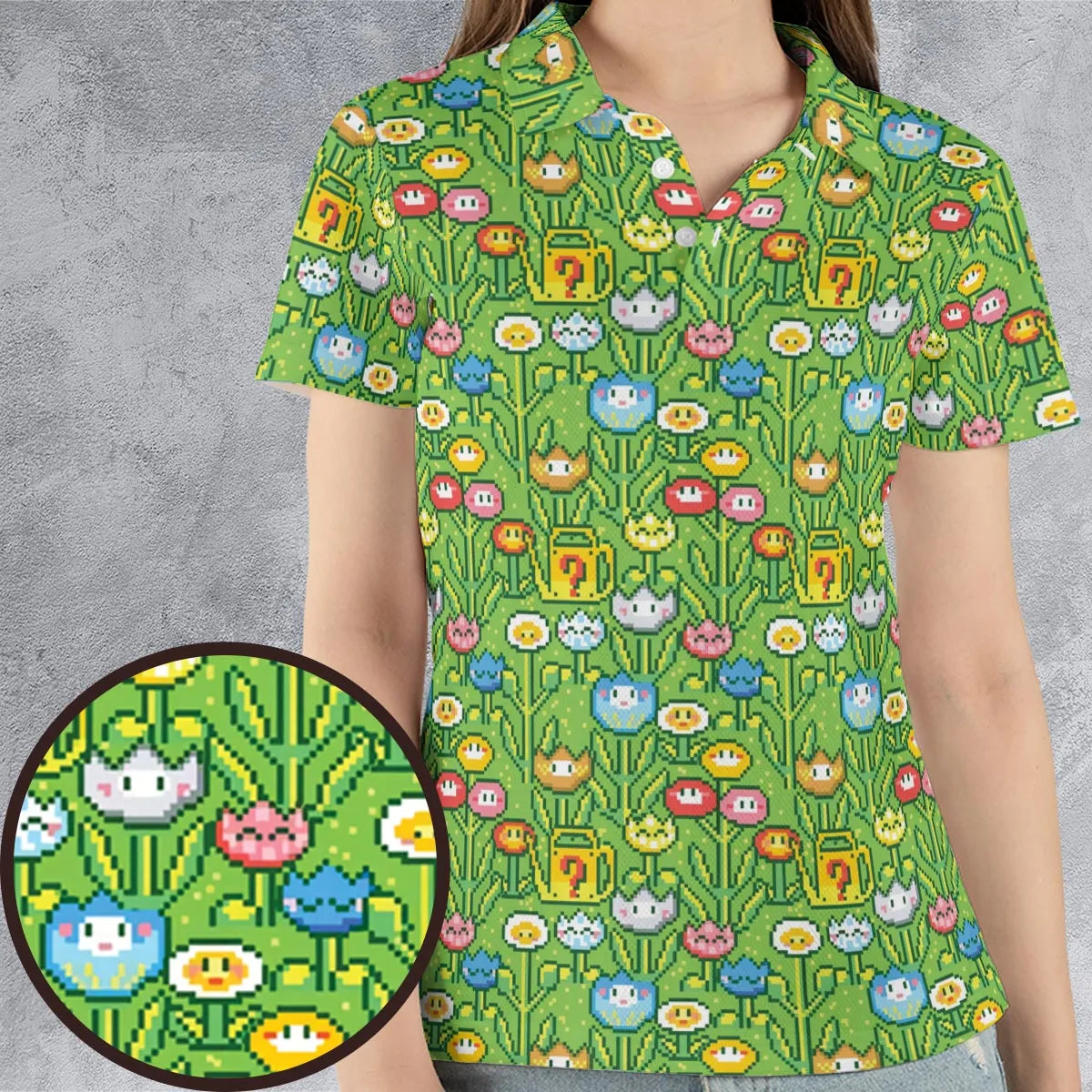 8bit Flower Garden Super Mario Pattern AOP Men/Women Polo Shirt