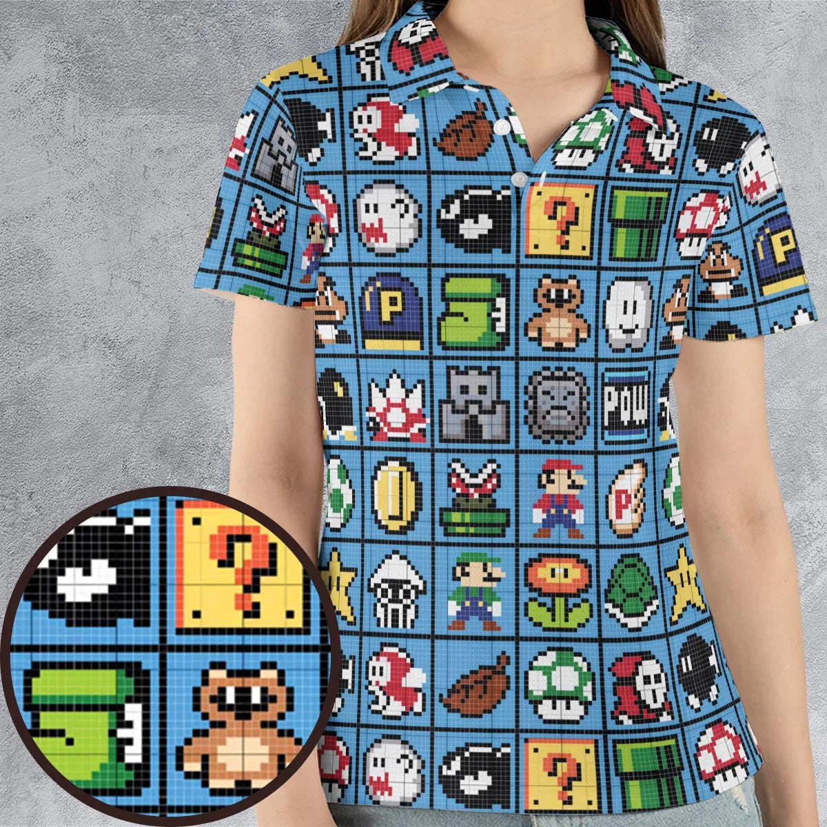 Mario Pixel Super Mario Pattern AOP Men/Women Polo Shirt