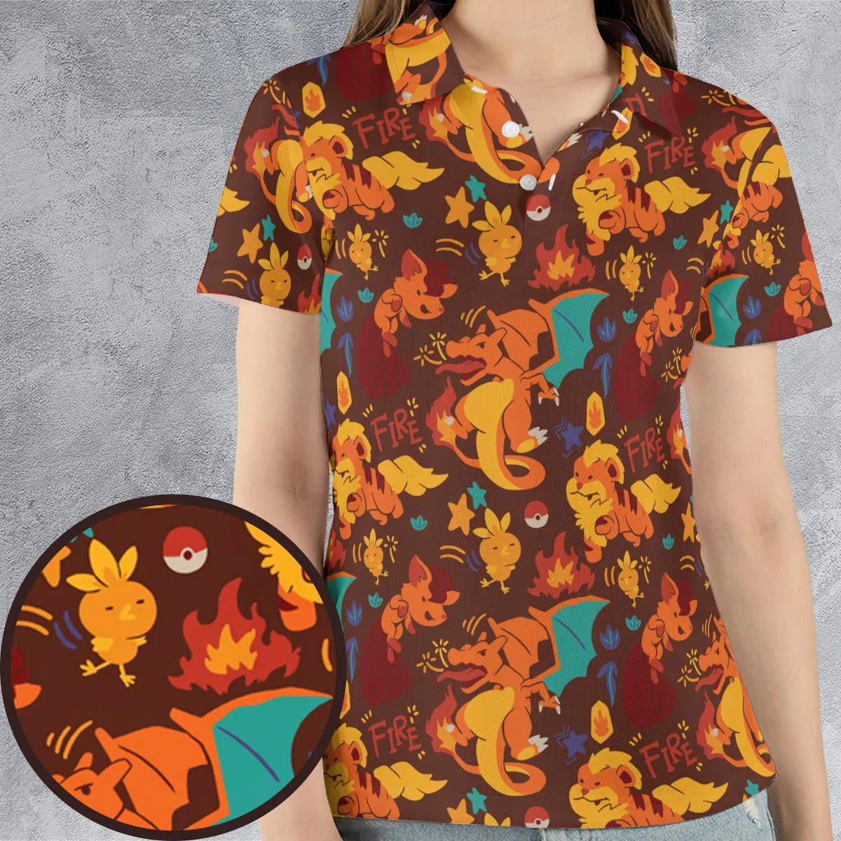 Charizard Arcanine Torchic Fire Pokemon AOP Men/Women Polo Shirt
