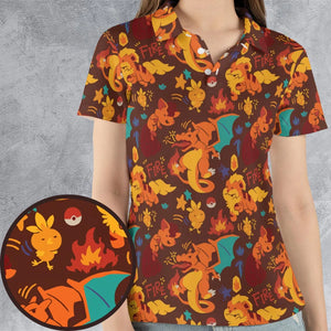 Charizard Arcanine Torchic Fire Pokemon AOP Men/Women Polo Shirt