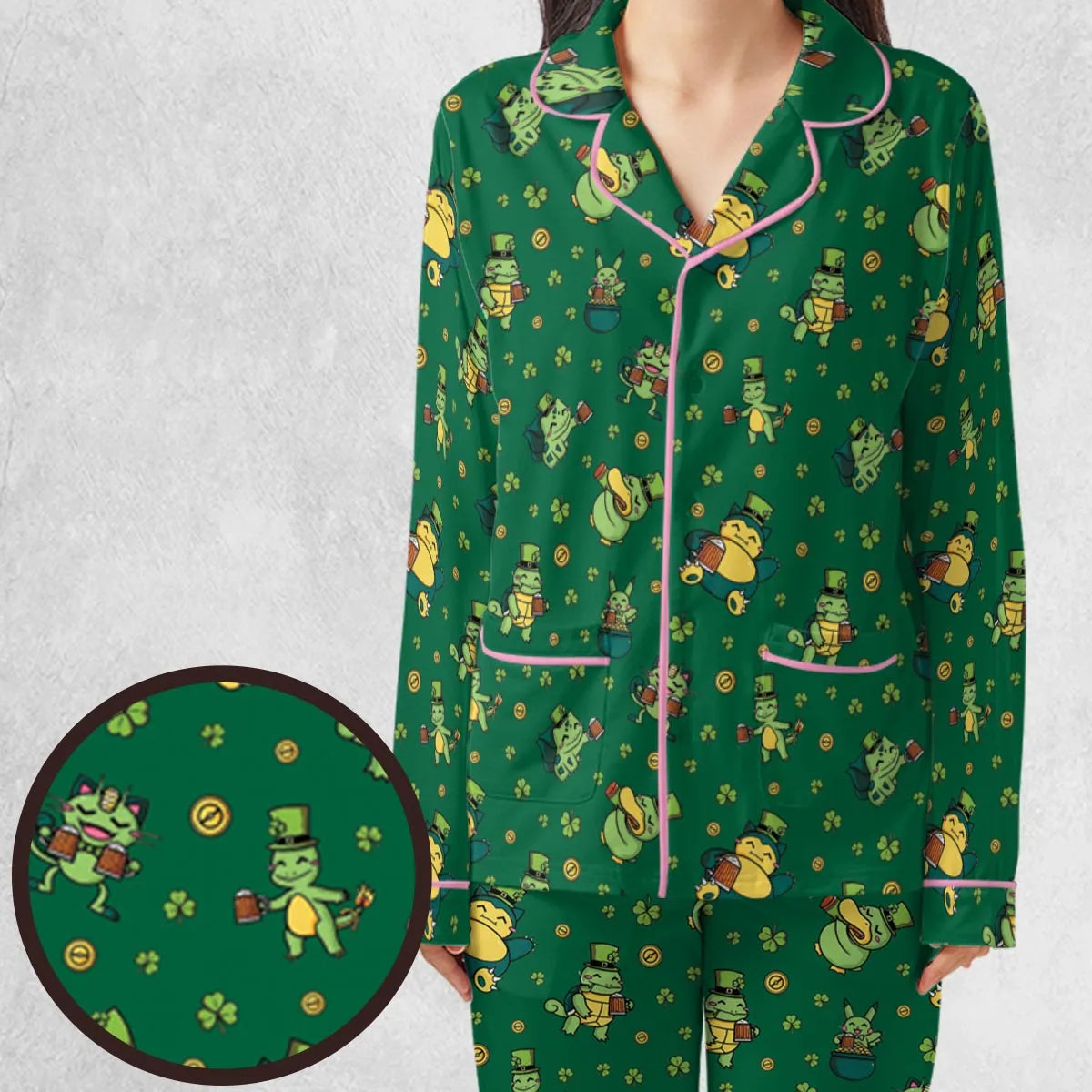 Happy St. Patrick day Pokemon Green Pajamas Set