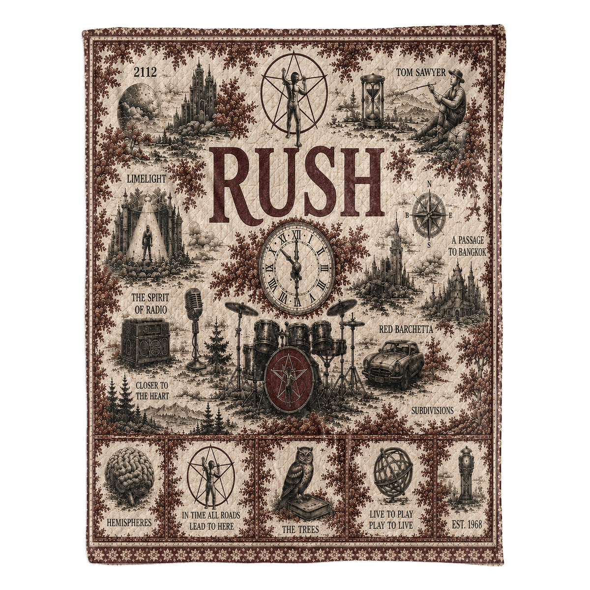Rush Band Sherpa Blanket Starman Vintage Sketch Collage Progressive Rock Blanket