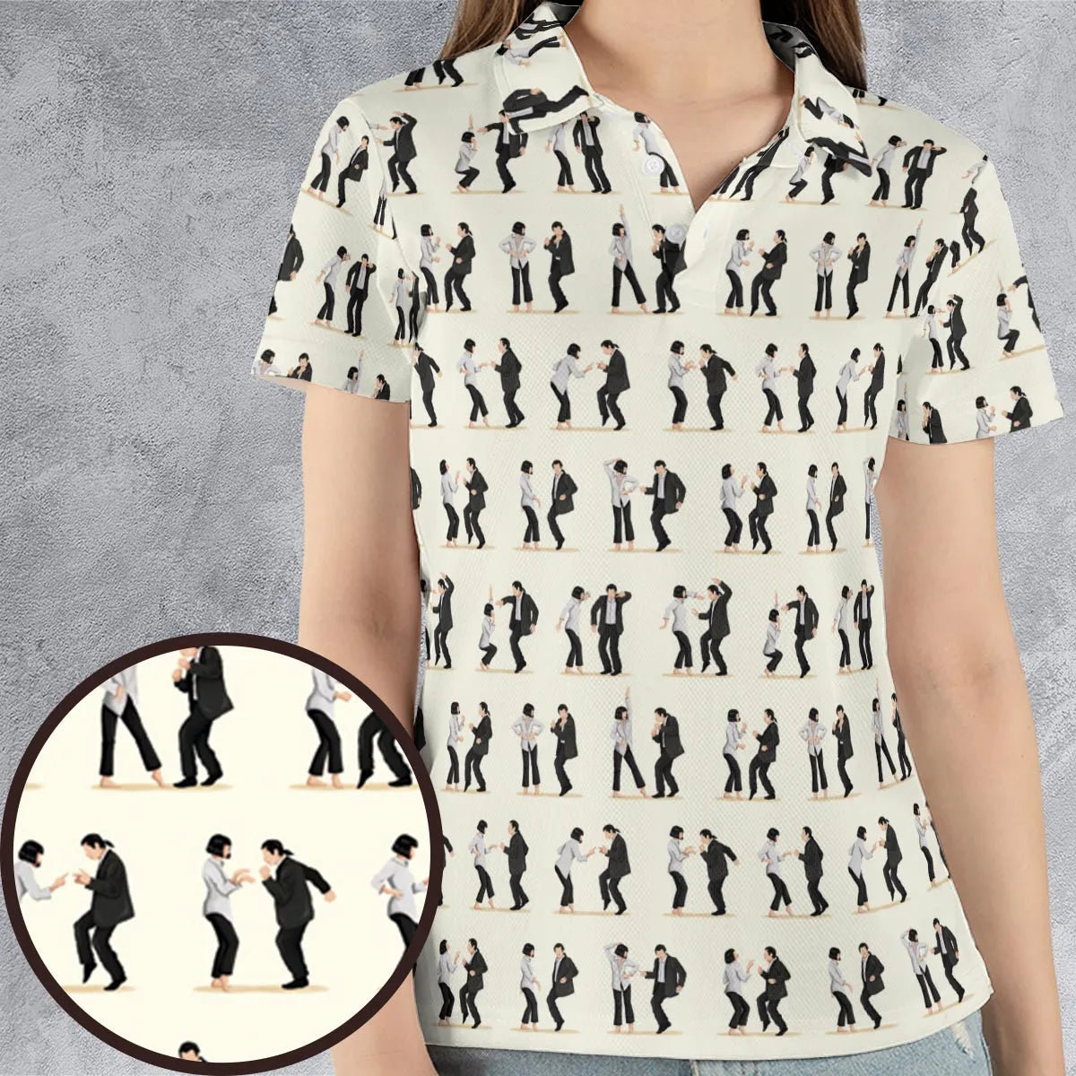 Mia Wallace and Vincent Vega Dance Pulp Fiction AOP Men/Women Polo Shirt