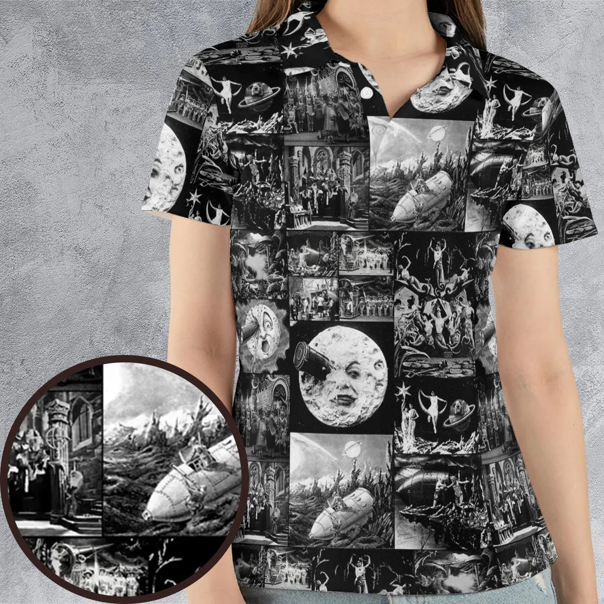 Le Voyage Dans La Lune 1902 AOP Men/Women Polo Shirt