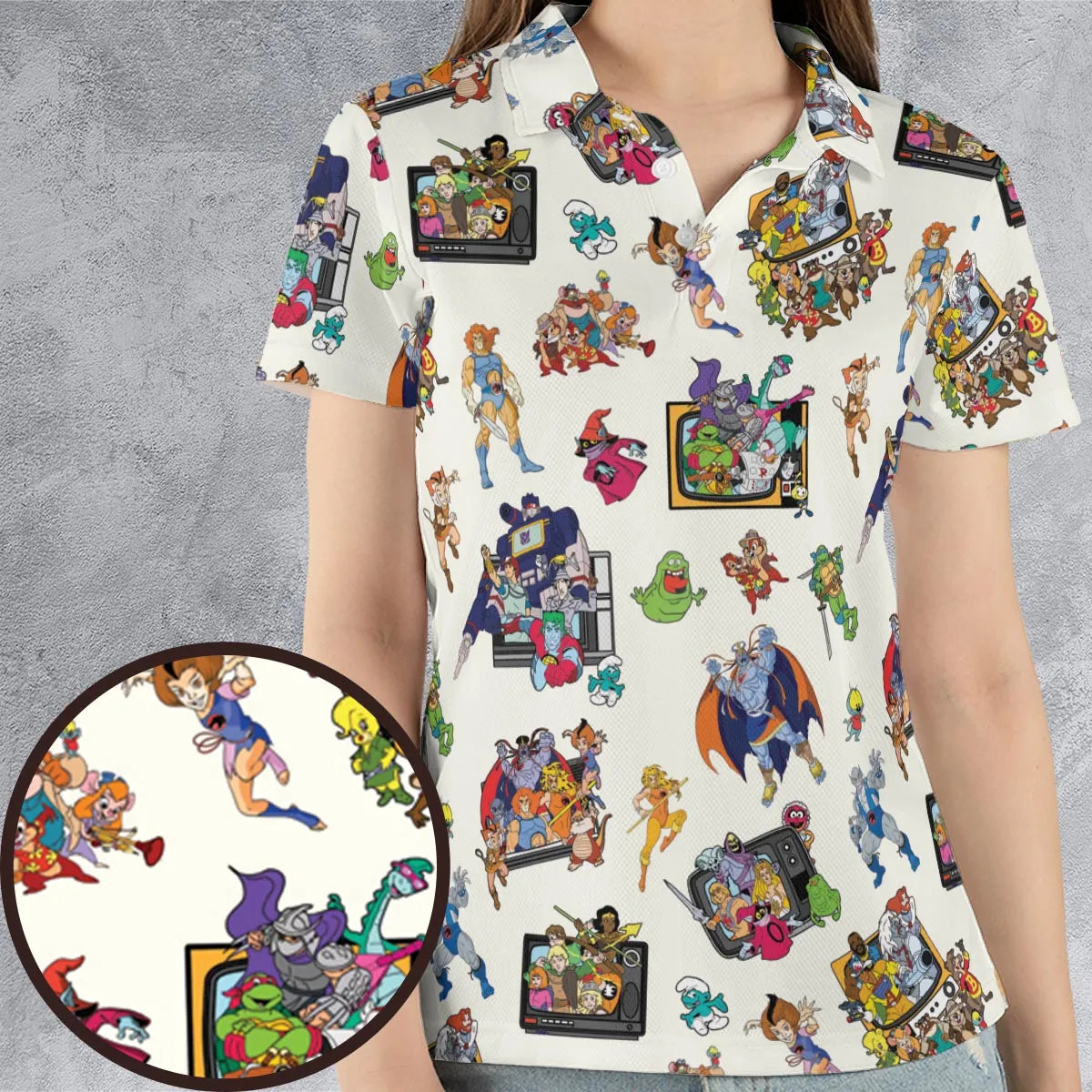 80s Famous Cartoon Characters Pattern AOP Men/Women Polo Shirt