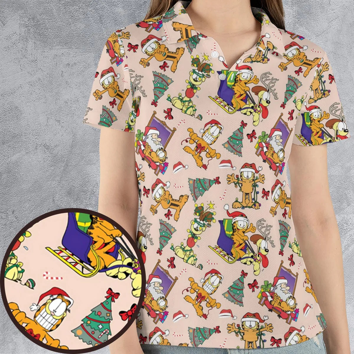 Garfield And Odie Christmas Sleigh AOP Men/Women Polo Shirt