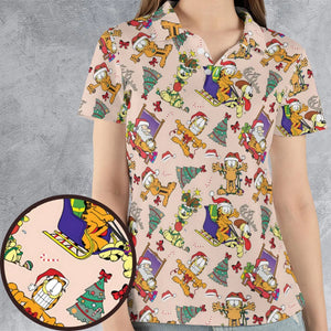 Garfield And Odie Christmas Sleigh AOP Men/Women Polo Shirt