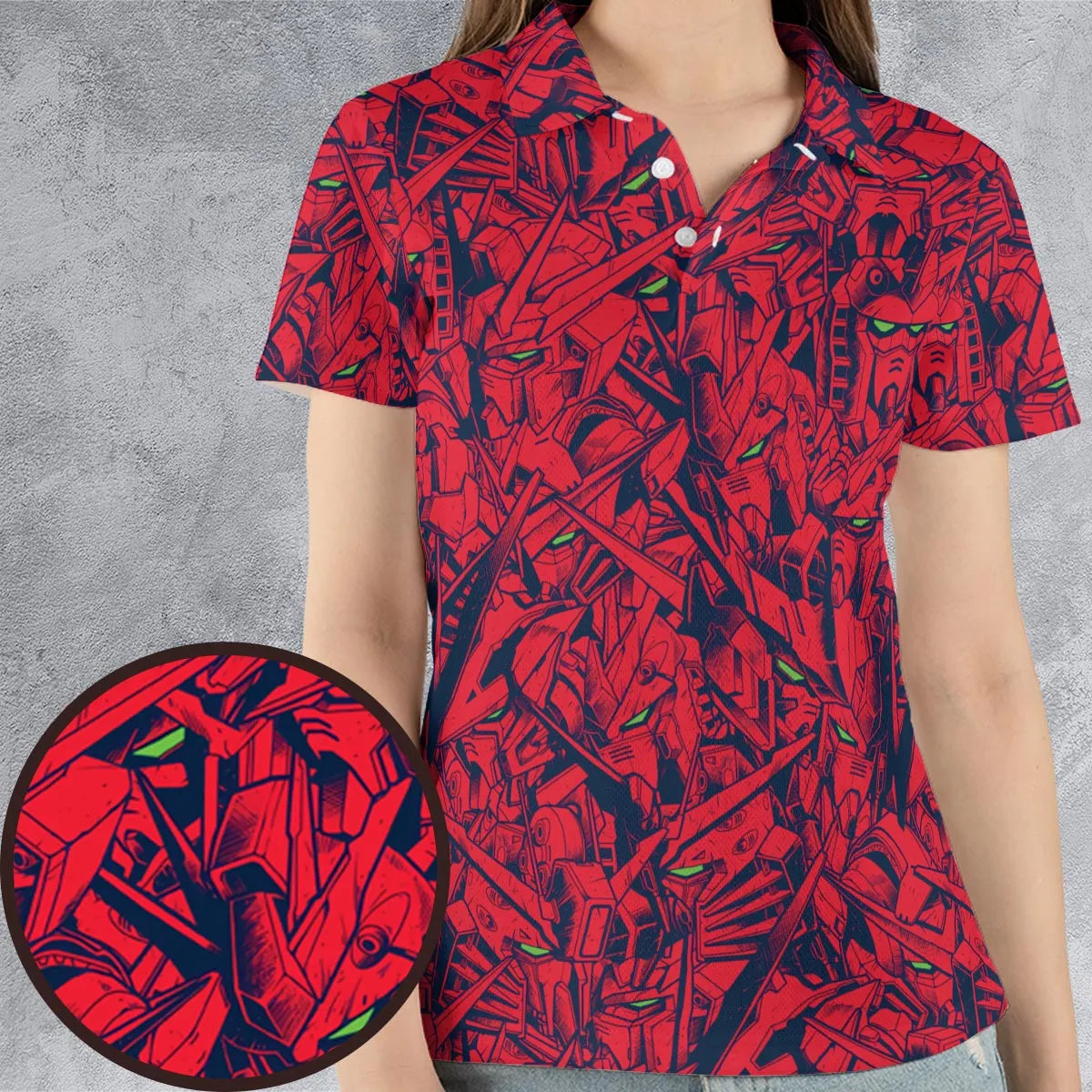 Gundam Camo Magenta Gundam AOP Men/Women Polo Shirt