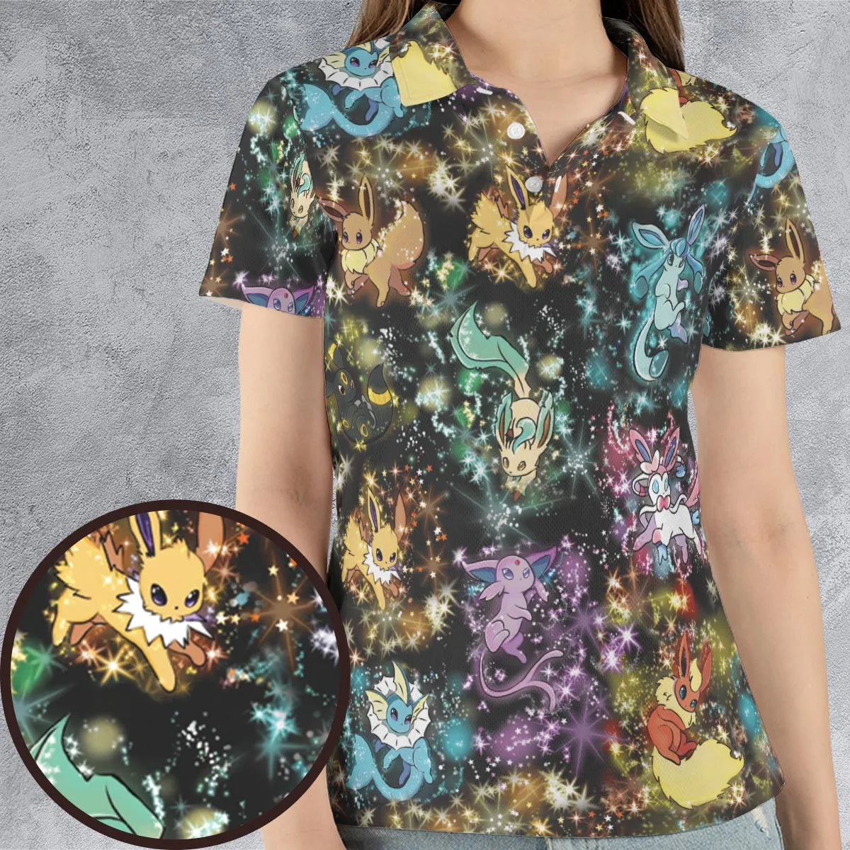 Eevee Evolution in the Galaxy AOP Men/Women Polo Shirt