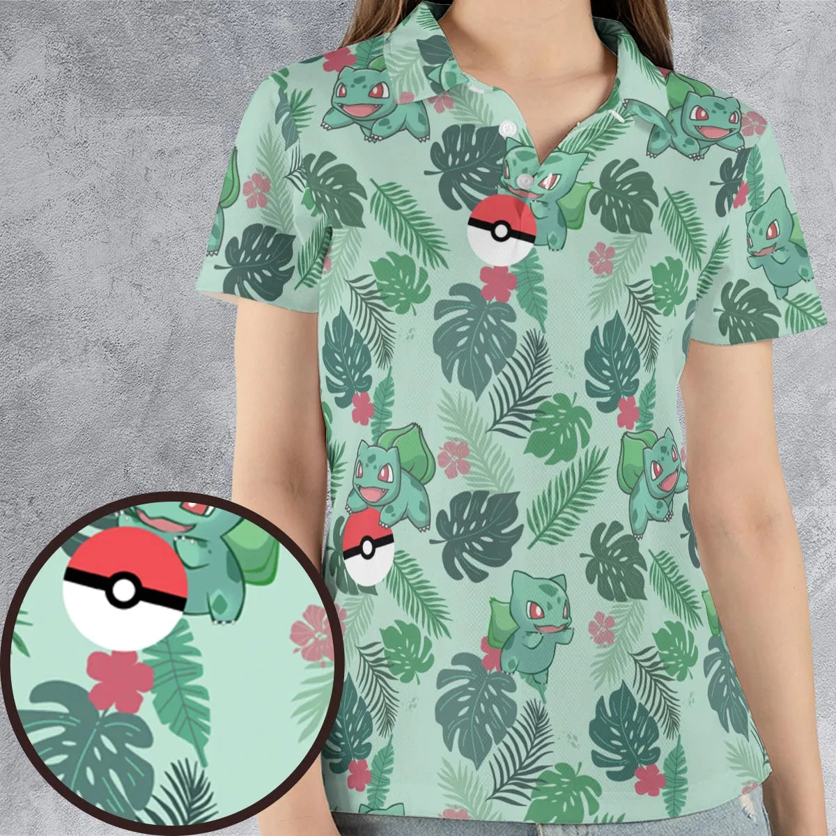 Bulbasaur Pokemon Pattern AOP Men/Women Polo Shirt