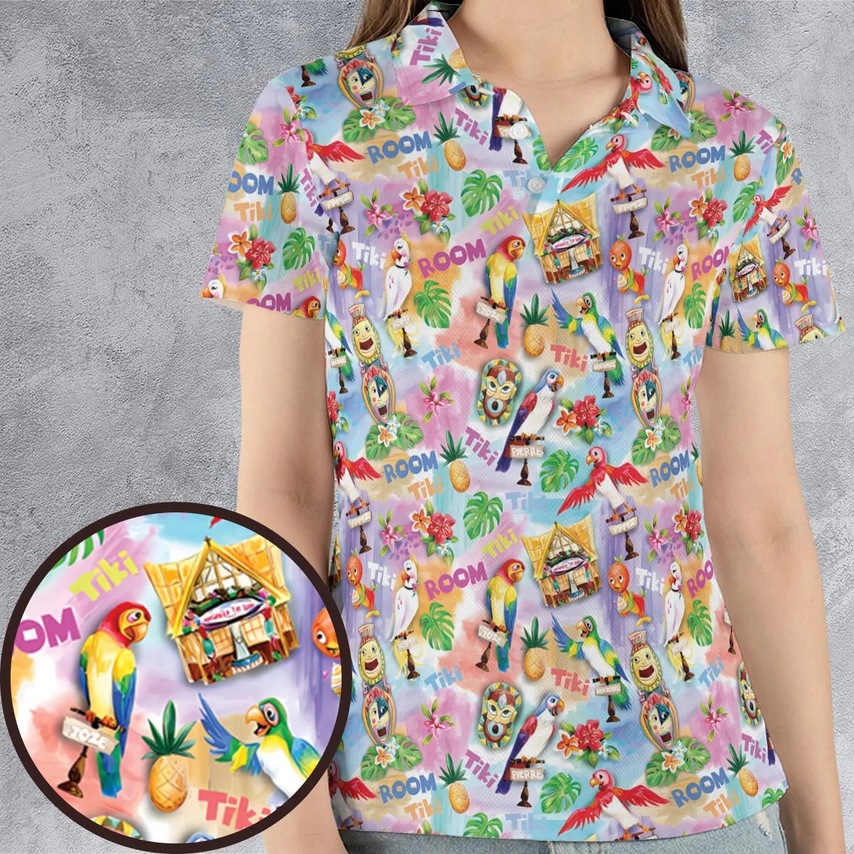 Tiki Room With Orange Bird AOP Men/Women Polo Shirt