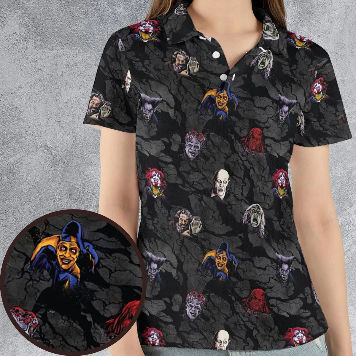 Cult Movie Characters Ghastly Grinner Nosferatu AOP Men/Women Polo Shirt