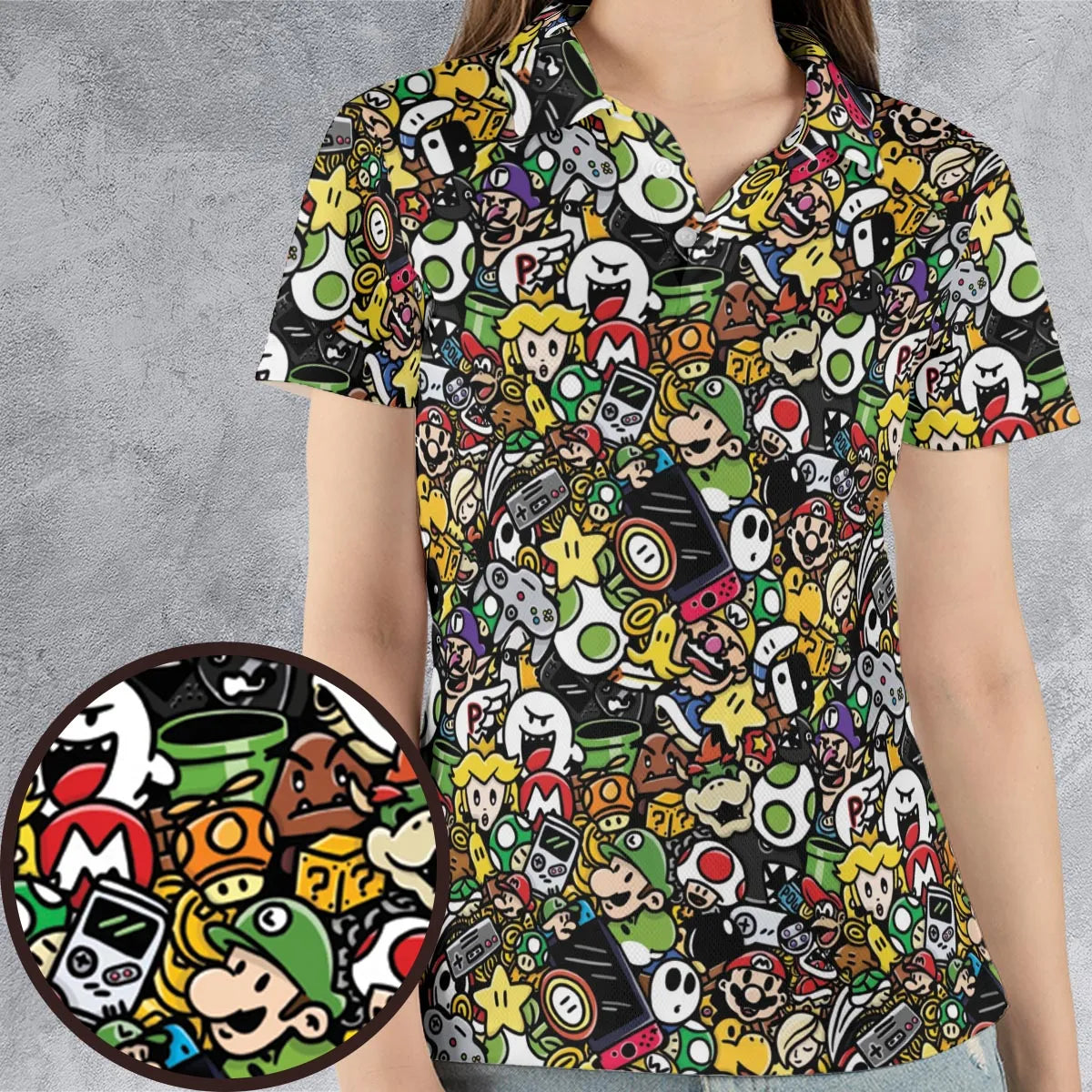 Super Mario Characters All In One Pattern AOP Men/Women Polo Shirt