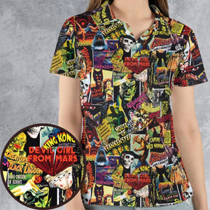 Fright Night Halloween Retro Horror Characters Collage AOP Men/Women Polo Shirt