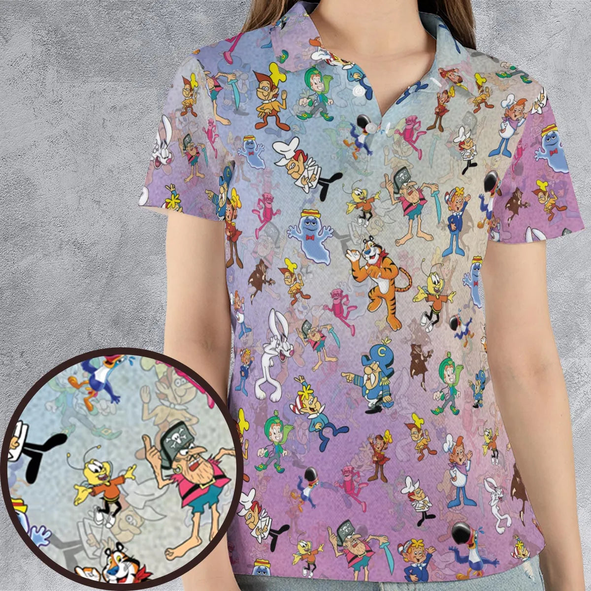 80s 90s Commercial Cereal Mascots AOP Men/Women Polo Shirt