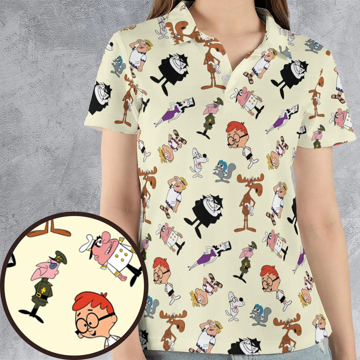 60s The Adventures Of Rocky And Bullwinkle and Friends AOP Men/Women Polo Shirt
