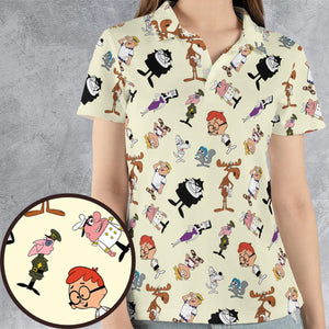 60s The Adventures Of Rocky And Bullwinkle and Friends AOP Men/Women Polo Shirt
