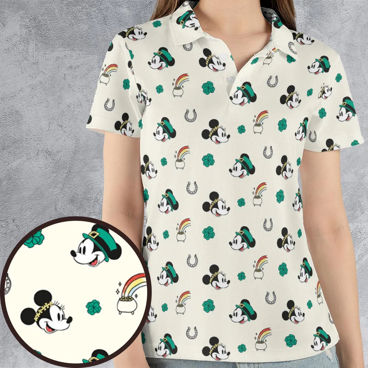 Mickey and Minnie St. Patrick's Day Pattern AOP Men/Women Polo Shirt