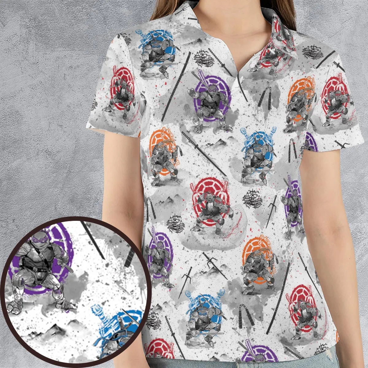 TMNT Characters Sumi-E Pattern AOP Men/Women Polo Shirt