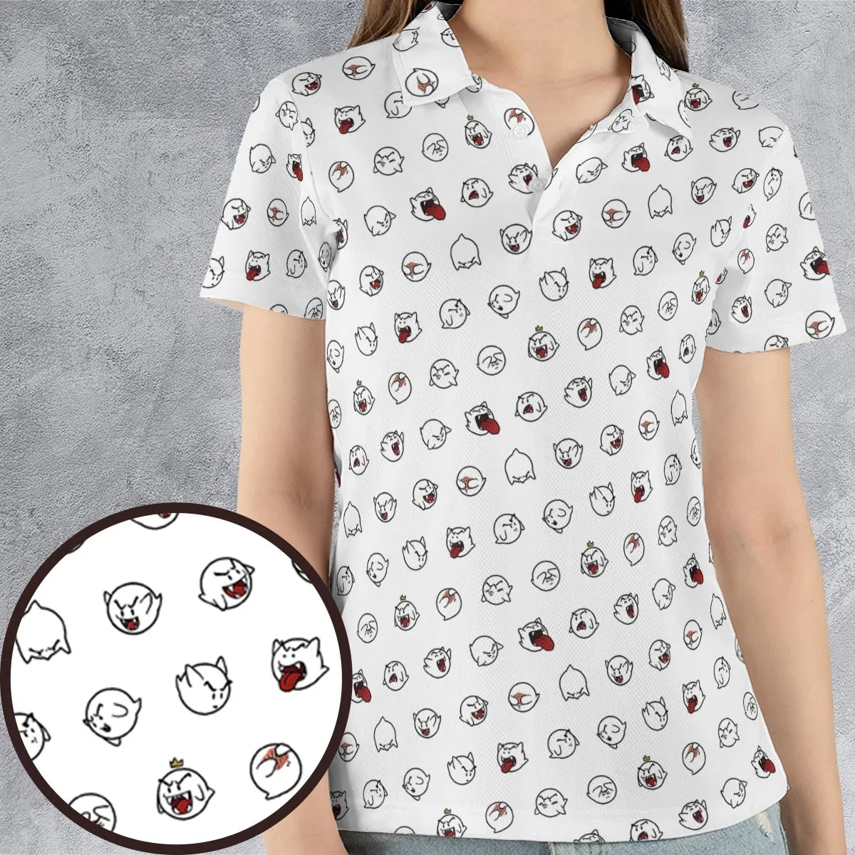 Super Mario Boo Pattern AOP Men/Women Polo Shirt