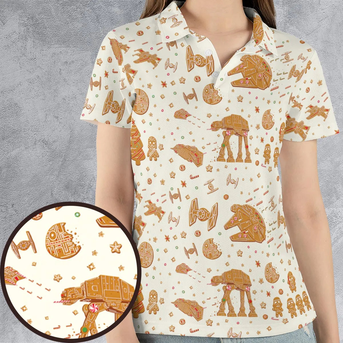 Gingerbread Christmas Star Wars AOP Men/Women Polo Shirt
