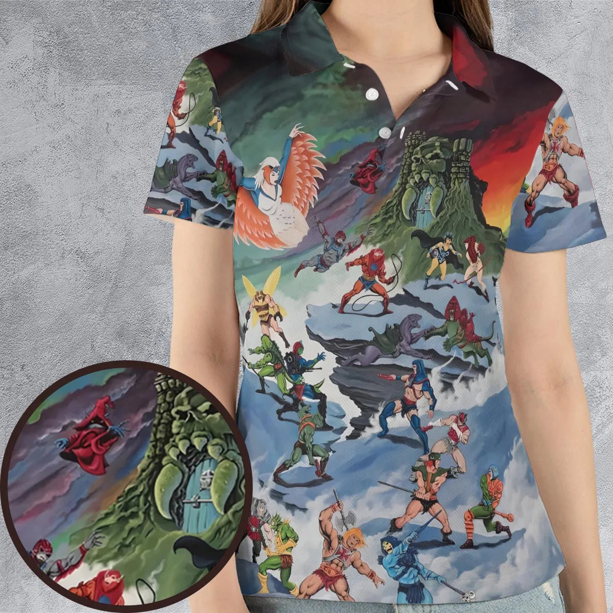 MOTU Castle Grayskull Battle AOP Men/Women Polo Shirt