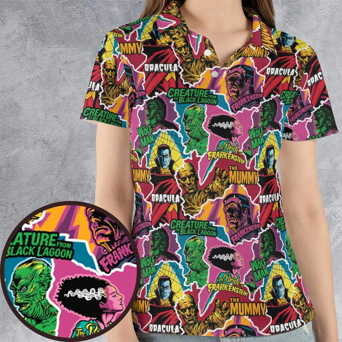 Monsters Pop Collage Universal Monsters AOP Men/Women Polo Shirt