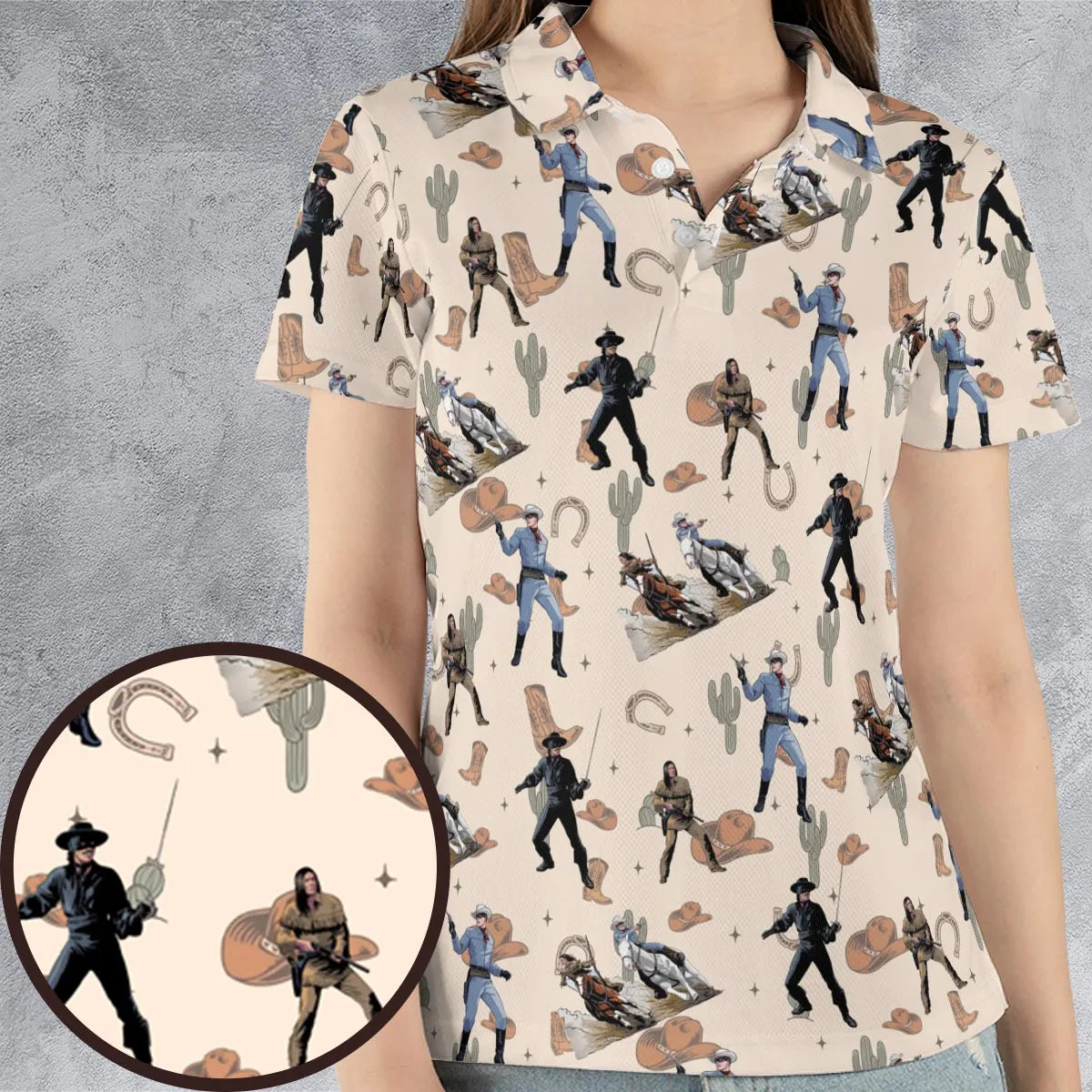 Old Western The Lone Ranger Zorro Tarzan AOP Men/Women Polo Shirt