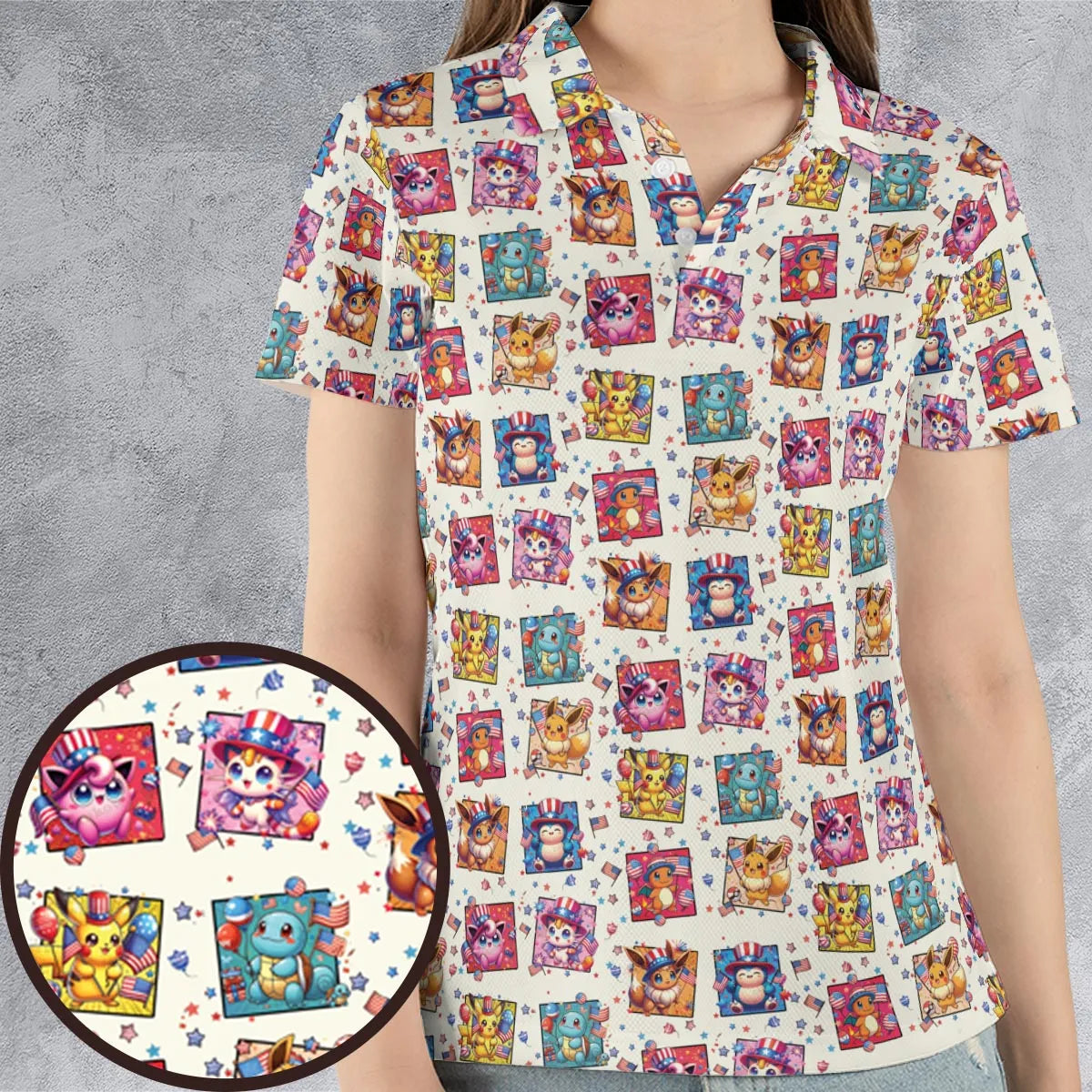 Chill The 4th Out Pokemon AOP Men/Women Polo Shirt