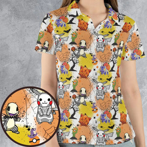 Spooky Costume Pikachu Charmander Jigglypuff Bulbasaur Pokemon AOP Men/Women Polo Shirt