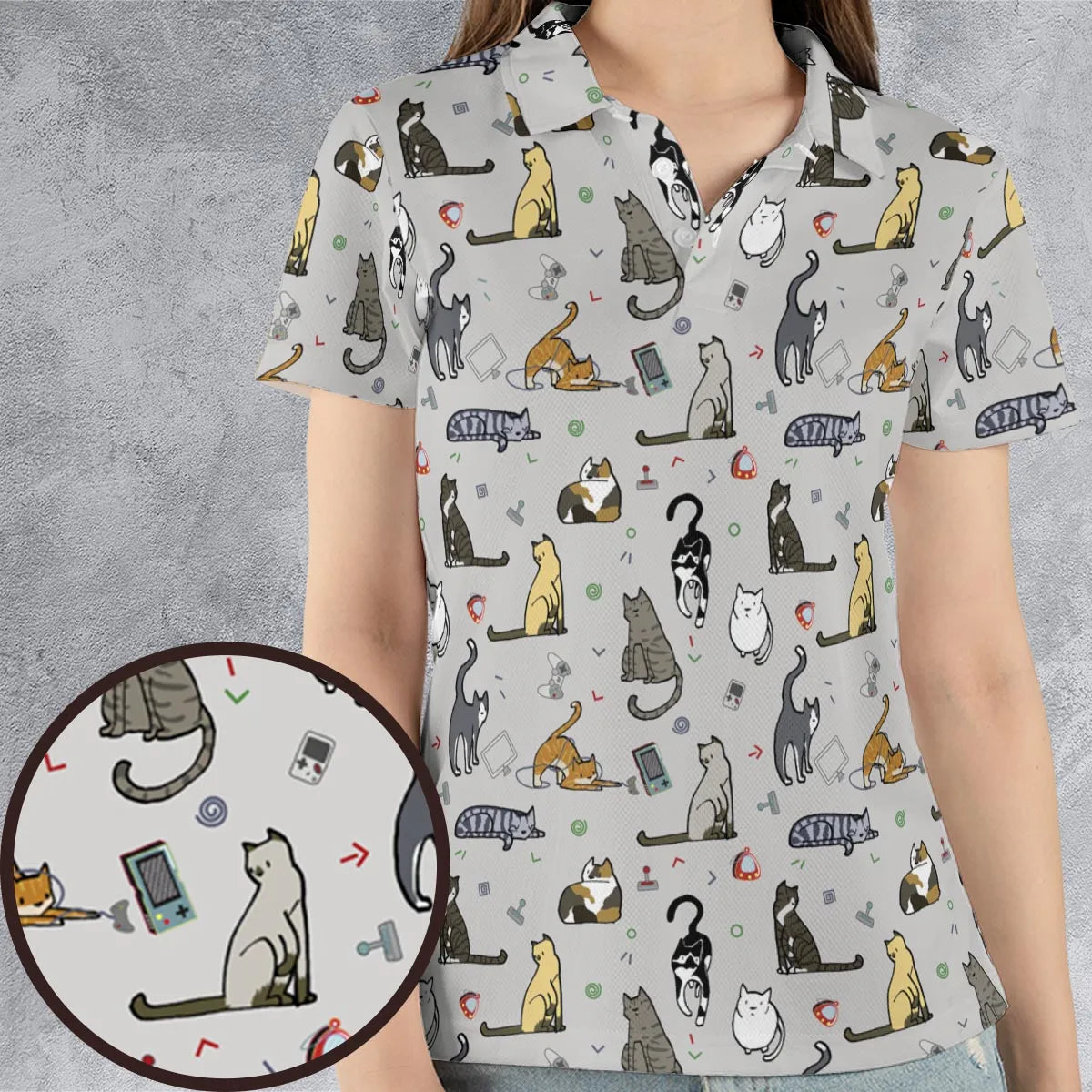 Cat the Gamer Pattern AOP Men/Women Polo Shirt